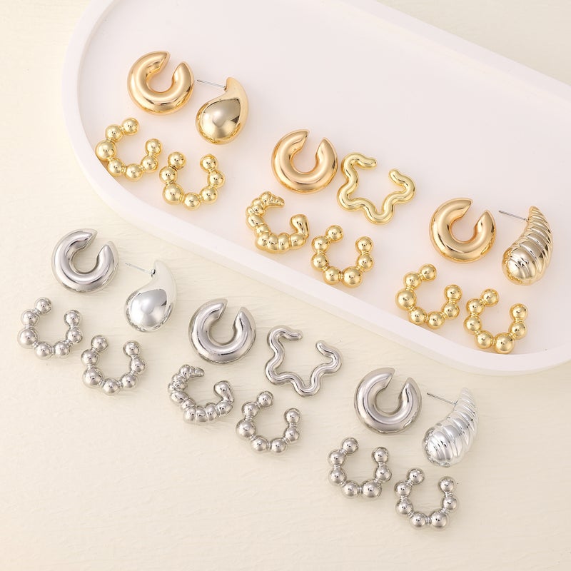 Fashion Exaggerated C- Shaped Ear Clip Water Drop Texture Earrings Suit Ear Clip Distinctive Earrings - Image 5